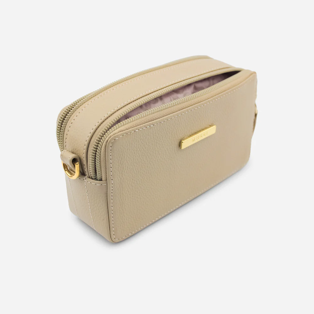 Bolso manos libres nebula de cuero para mujer - Taupe - Image 4