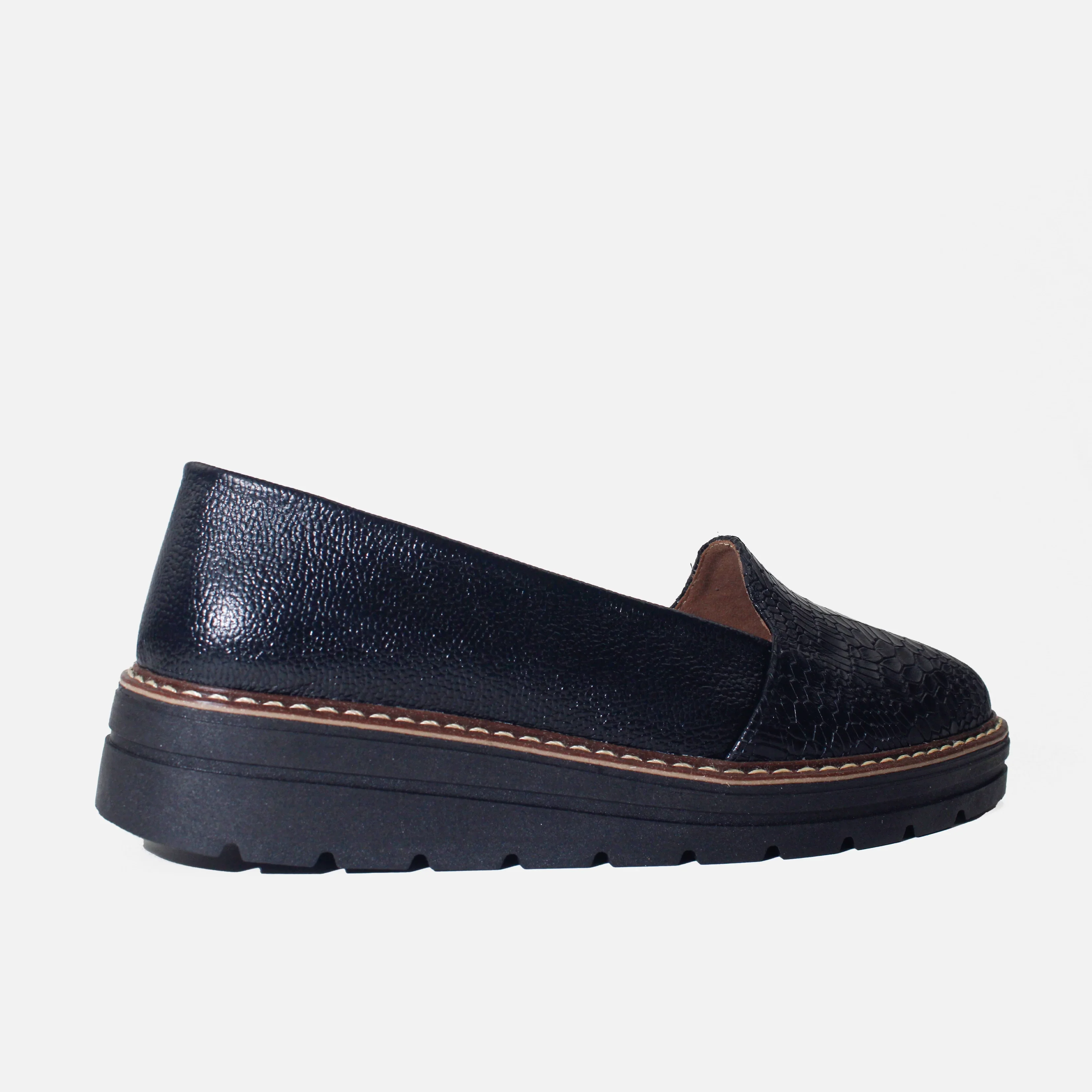 Mocasin plataforma boreal de cuero para mujer - Negro - Image 3