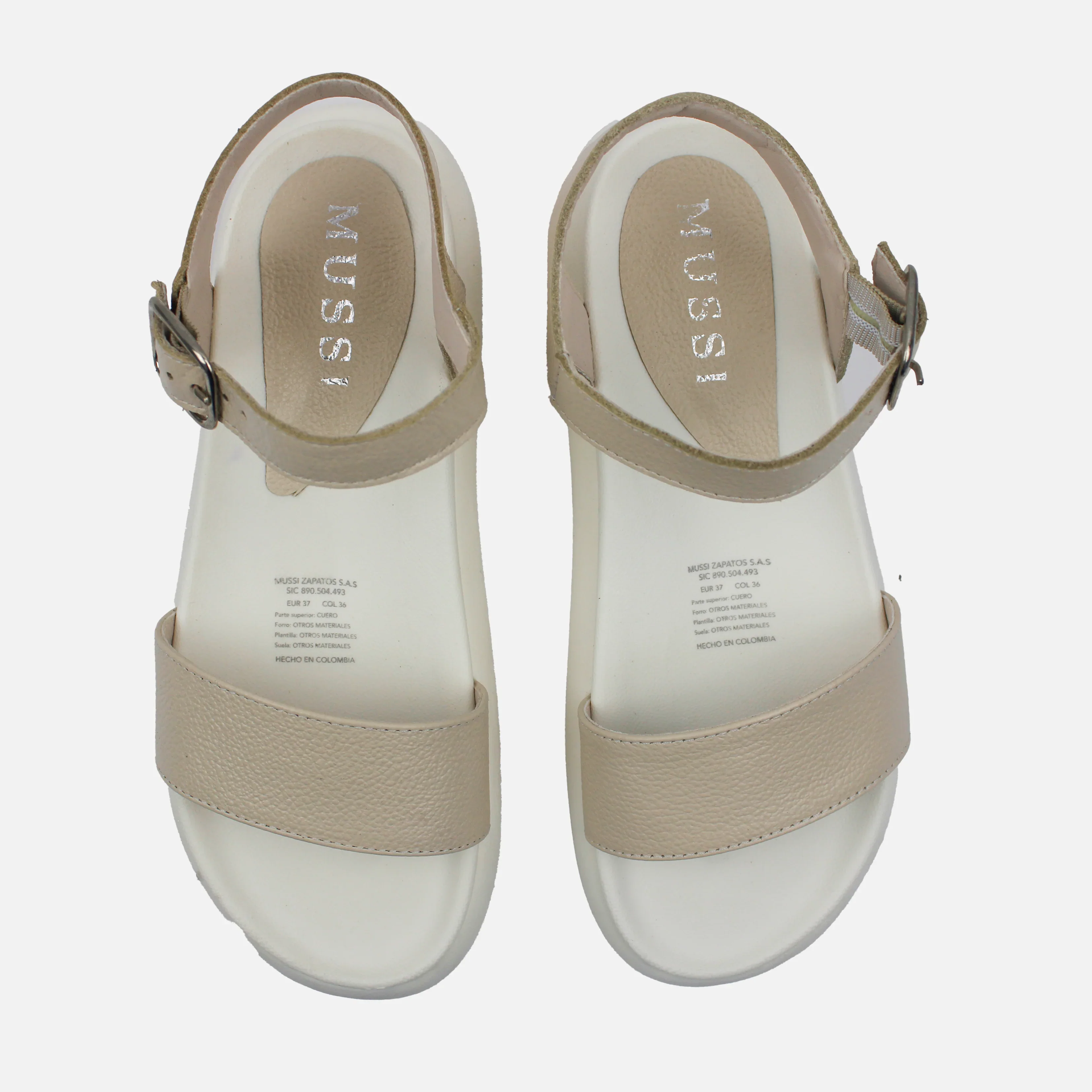 Sandalia flatform candela de cuero para mujer - Hueso - Image 4