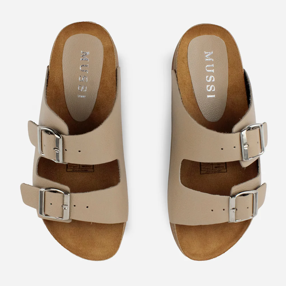 Sandalia plana gio de cuero para mujer - Almendra - Image 4