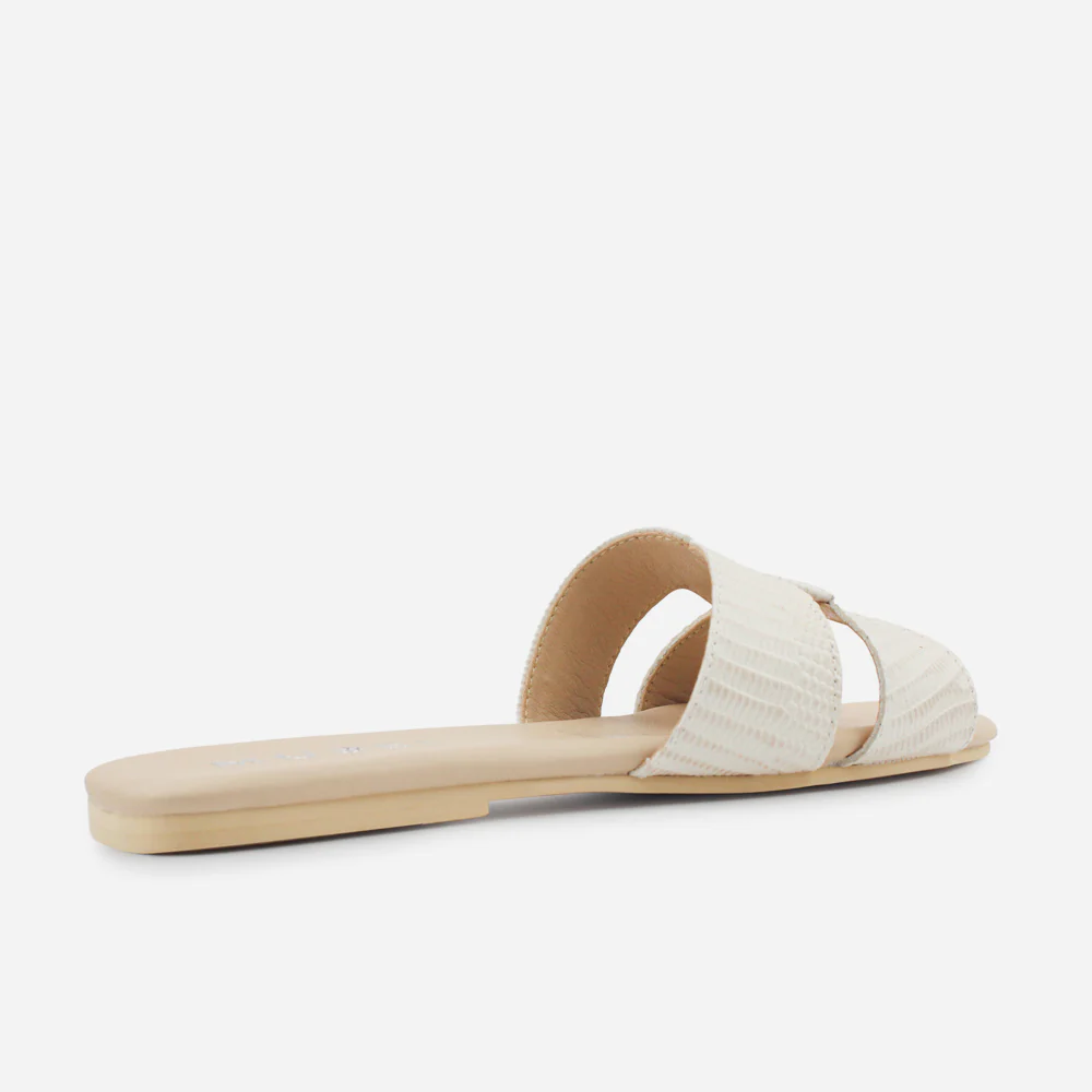 Sandalia plana lyon de cuero para mujer - Perla - Image 3