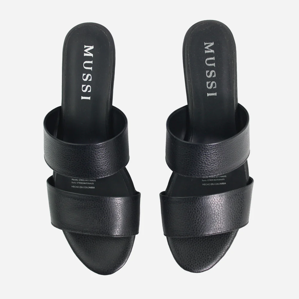 Sandalia tacon corrido serrania de cuero para mujer - Negro - Image 4