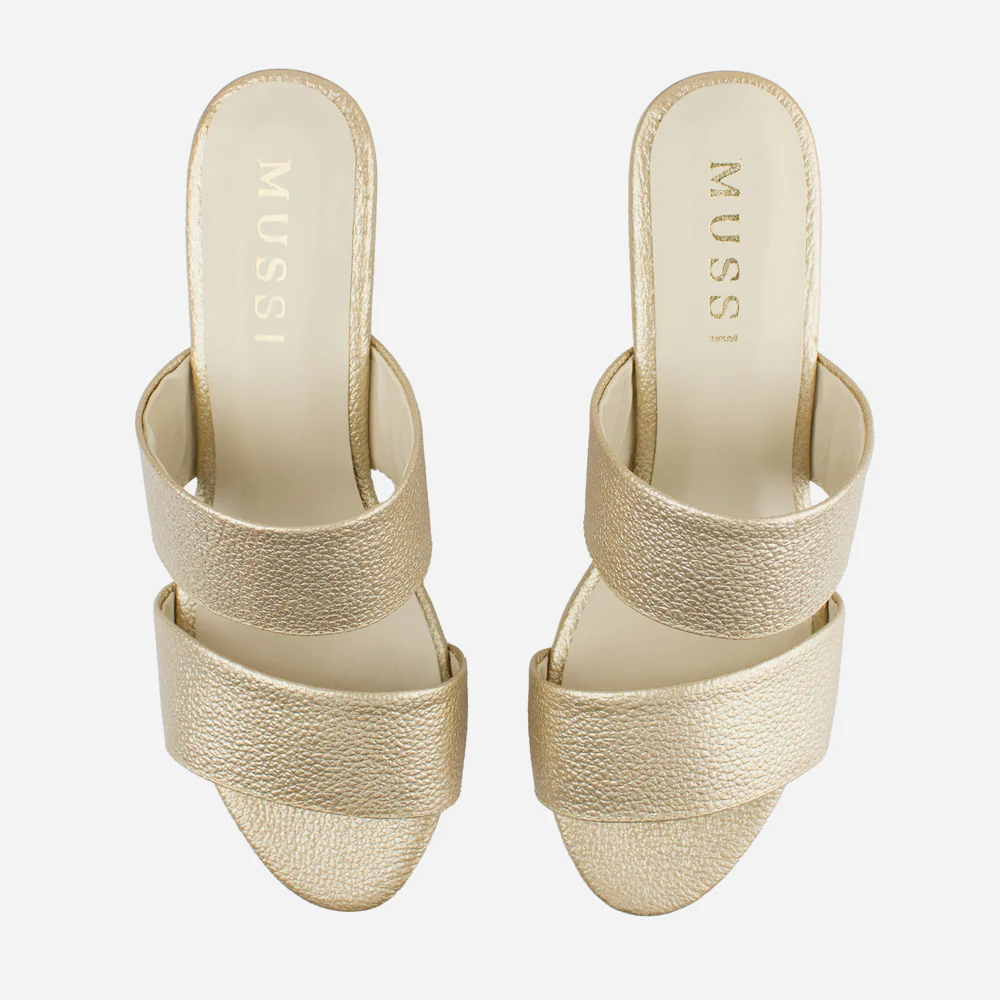 Sandalia tacon corrido serrania de cuero para mujer - Oro - Image 4