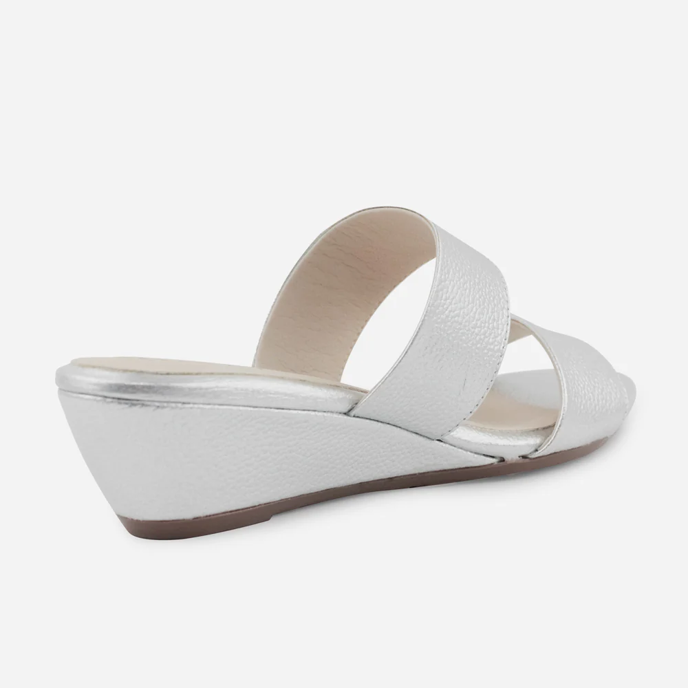 Sandalia tacon corrido serrania de cuero para mujer - Plata - Image 3