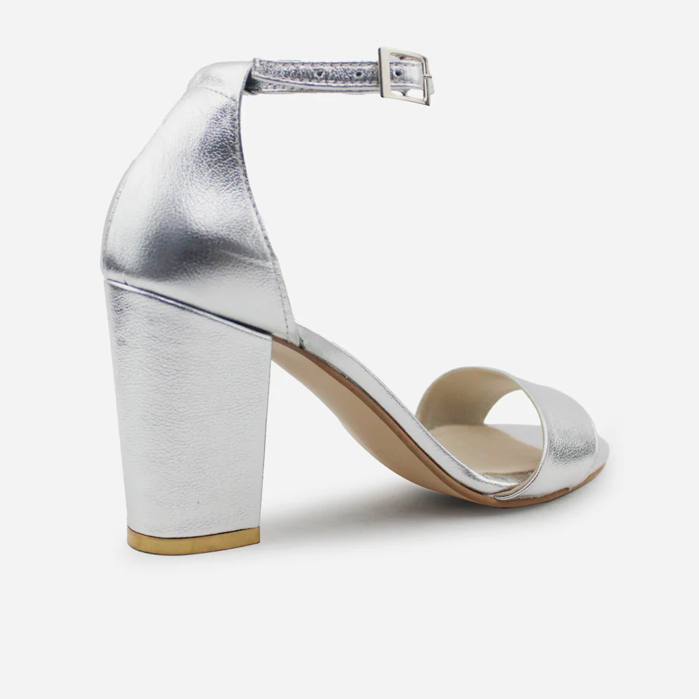 Sandalia tacon kaoru de cuero para mujer - Plata - Image 3