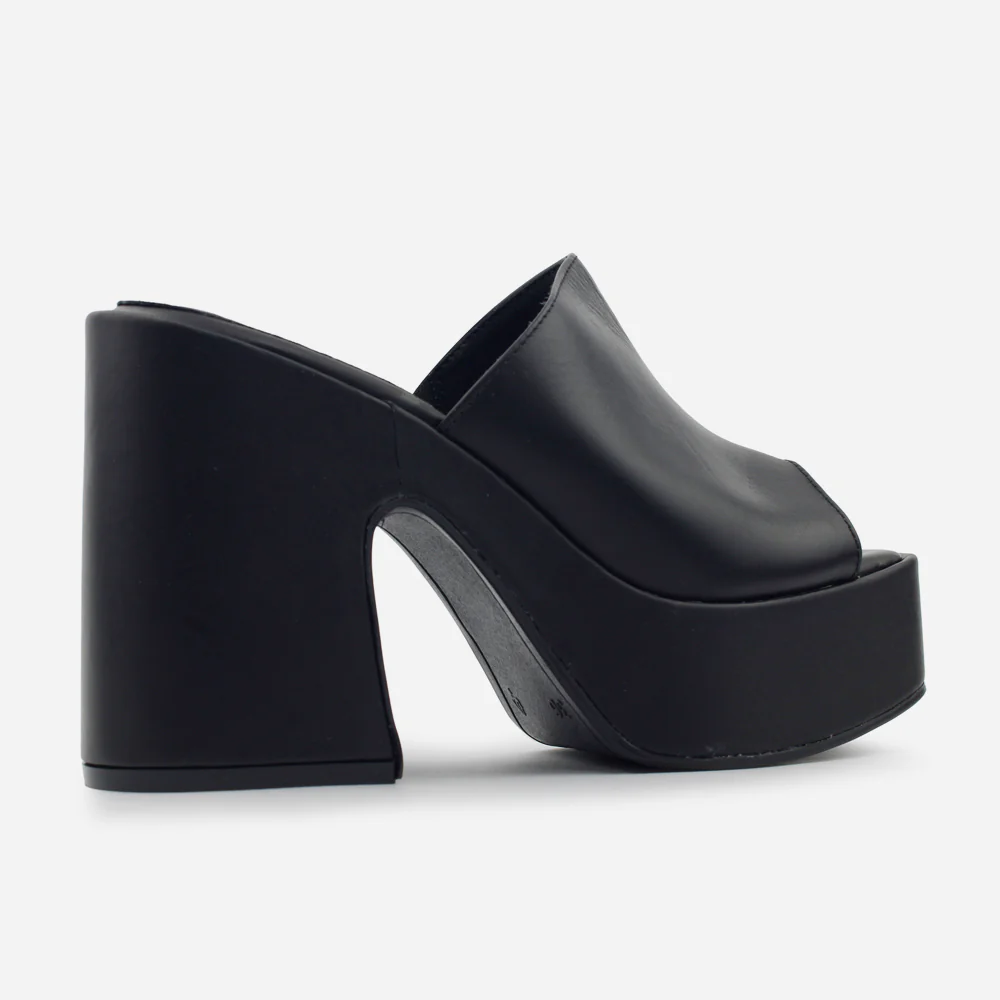 Sandalia tacon plataforma celestina de cuero para mujer - Negro - Image 3