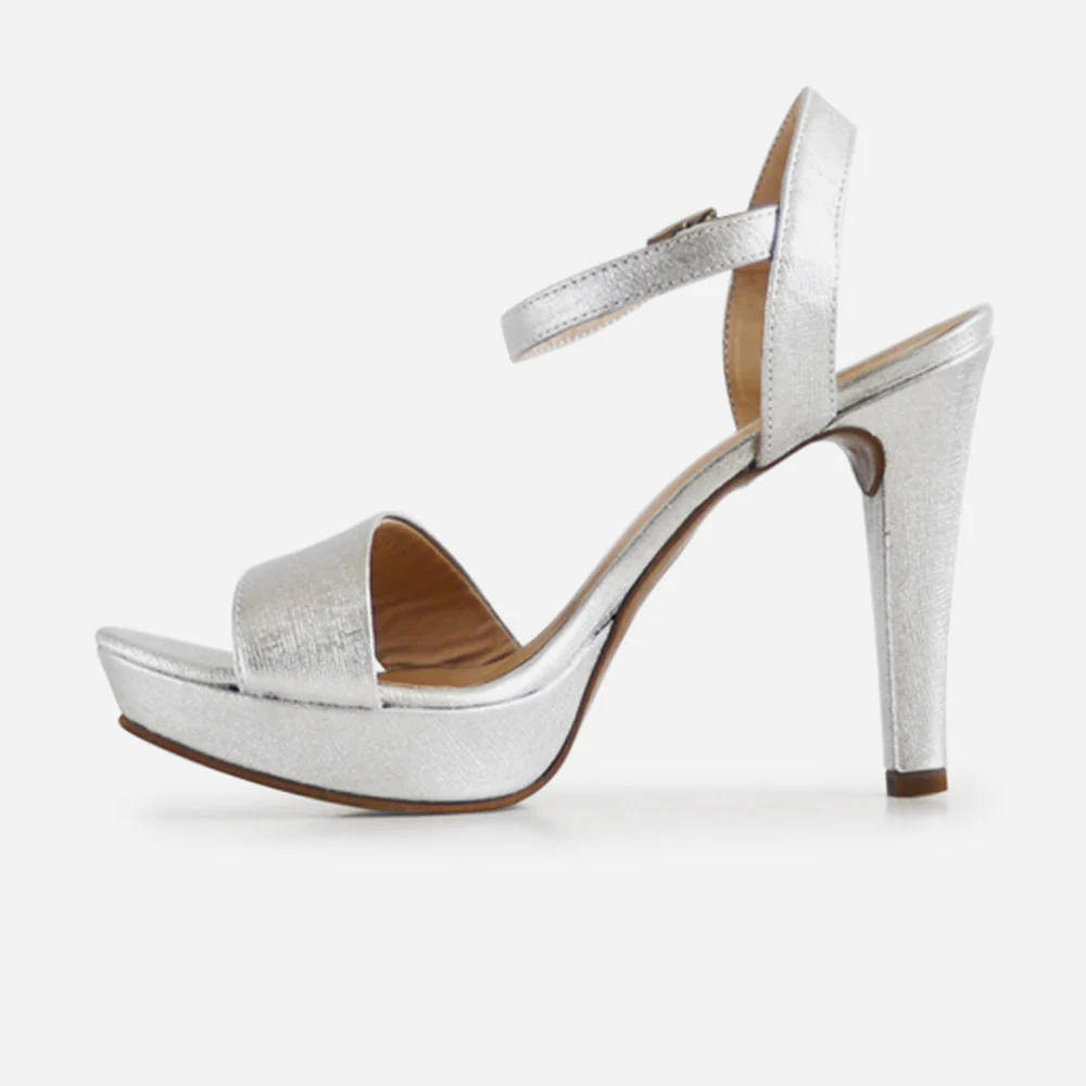 Sandalia tacon plataforma fadove de cuero para mujer - Plata - Image 3