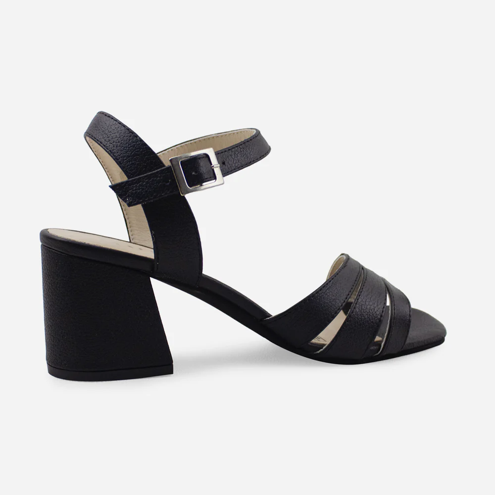 Sandalia tacon violeta de cuero para mujer - Negro - Image 3