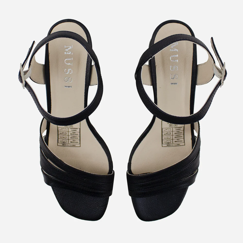 Sandalia tacon violeta de cuero para mujer - Negro - Image 4