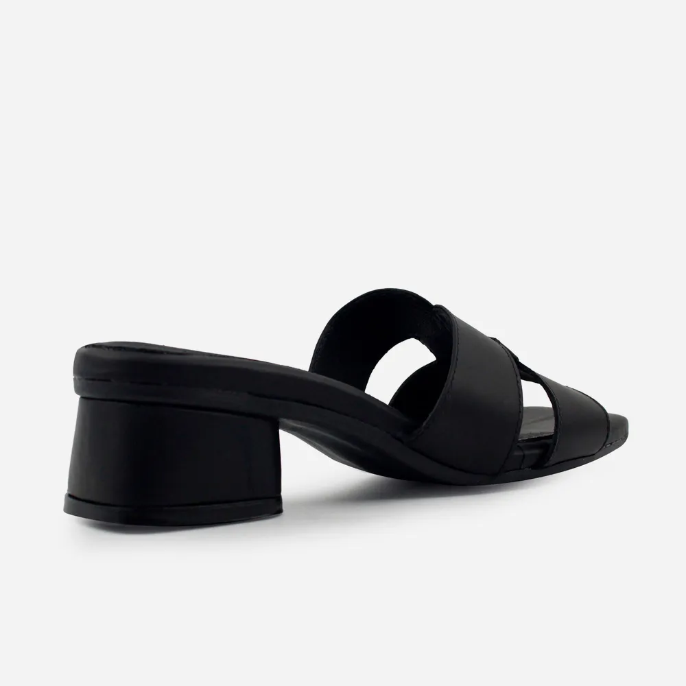 Sandalia tacon violeta  de cuero para mujer - Negro - Image 3