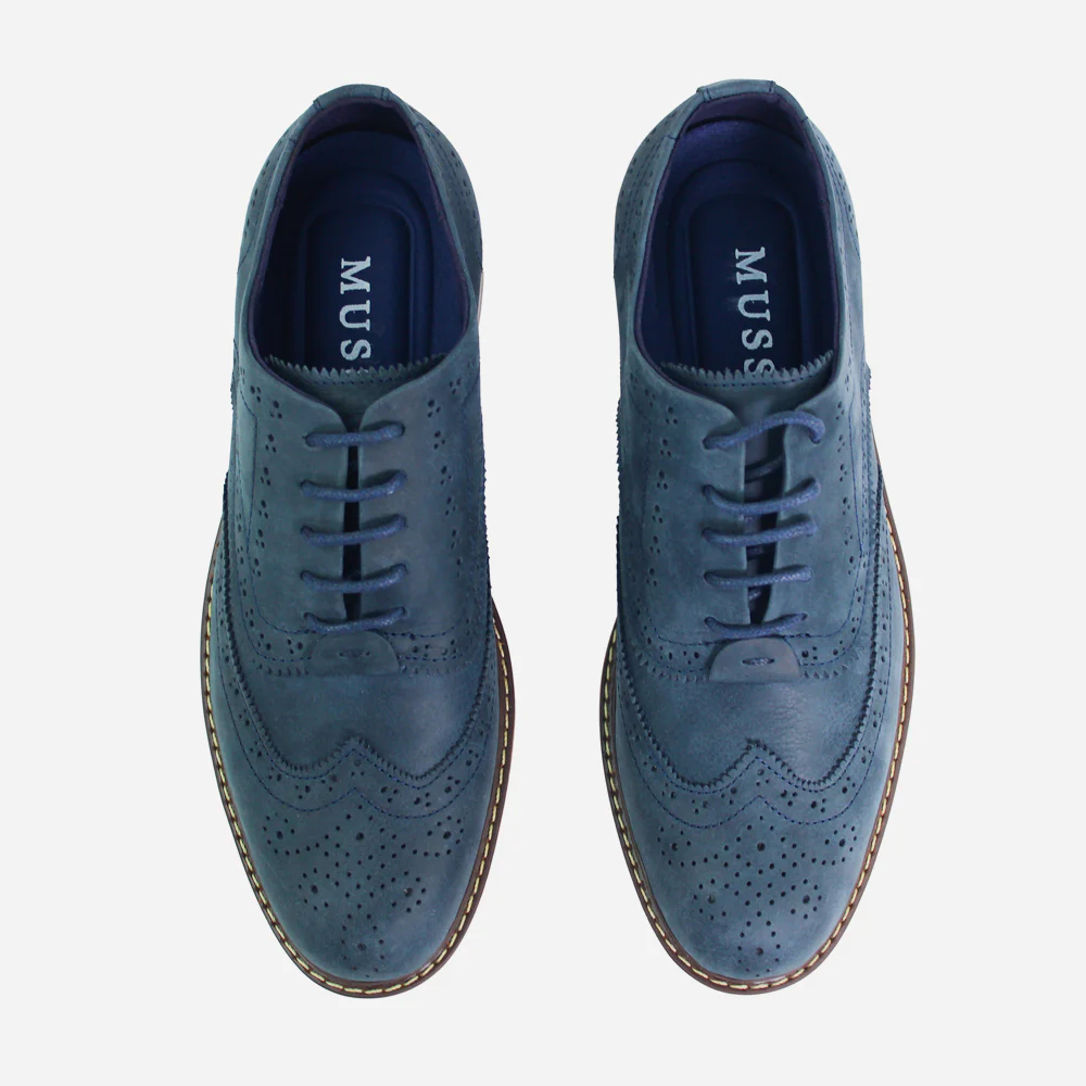 Tenis Oxfords bael de cuero carnaza para hombre - Azul - Image 4